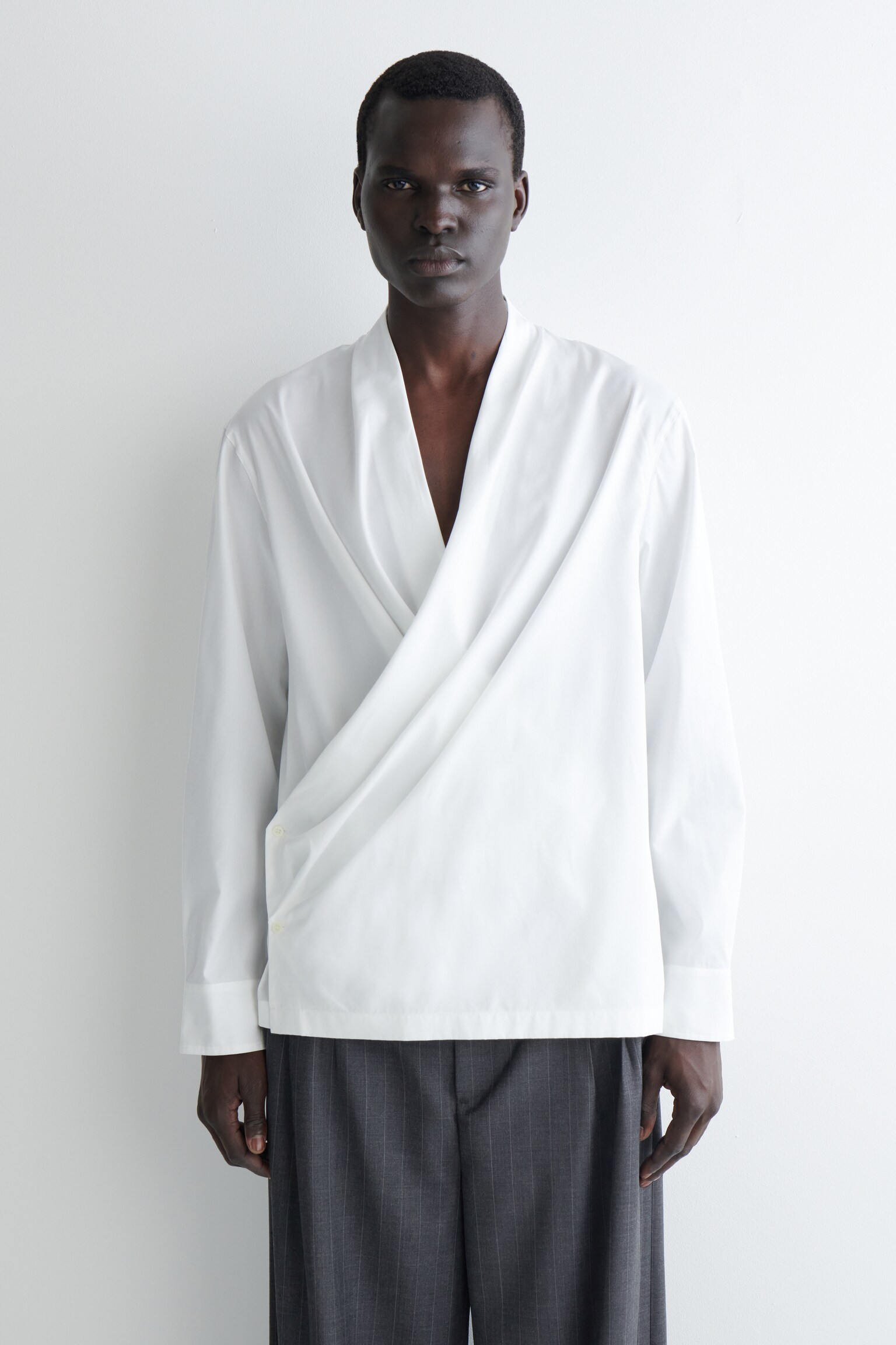 CHEMISE PORTEFEUILLE DÉCONTRACTÉE EN COTON ET SOIE - BLANC - 4