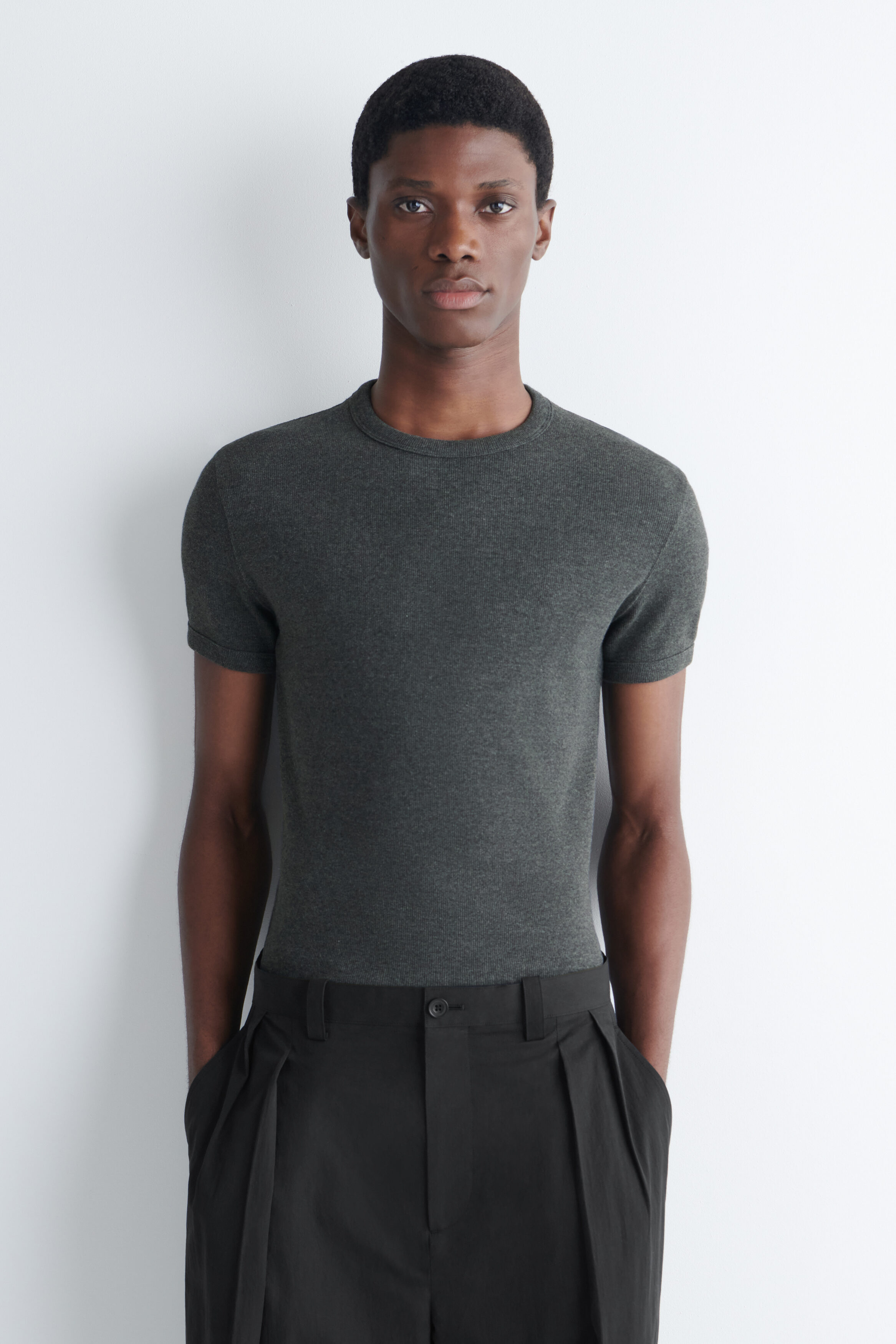 SLIM RIBBED COTTON T-SHIRT - CHARCOAL | COS US