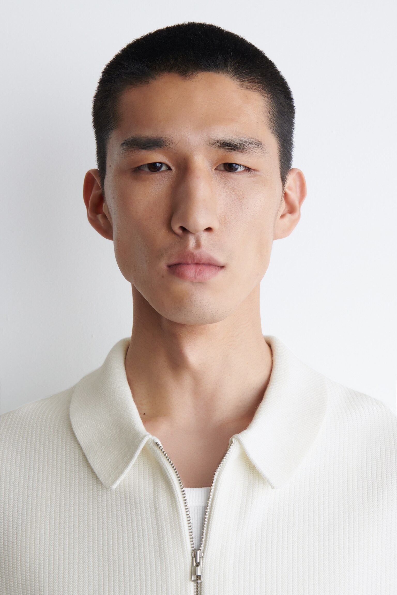 CHEMISE DEMI-ZIPPÉE EN MAILLE DE COTON GAUFRÉE - BLANC/VERT PIN - 5