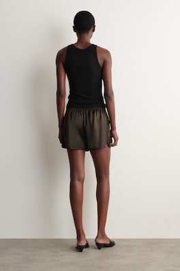SATIN TRACK SHORTS — BROWN 4