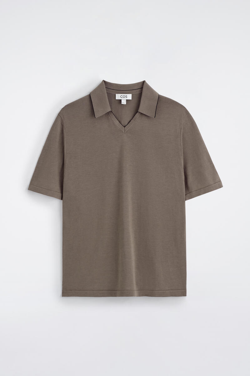Contrast-Tipped Silk-Cotton Polo Shirt in Brown