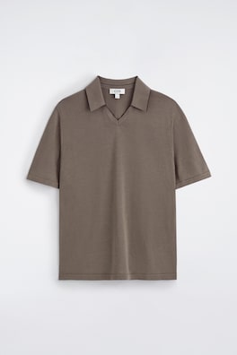 CONTRAST-TIPPED SILK-COTTON POLO SHIRT — BROWN 8