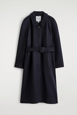 WOOL-BLEND LONG TRENCH COAT — NAVY 2