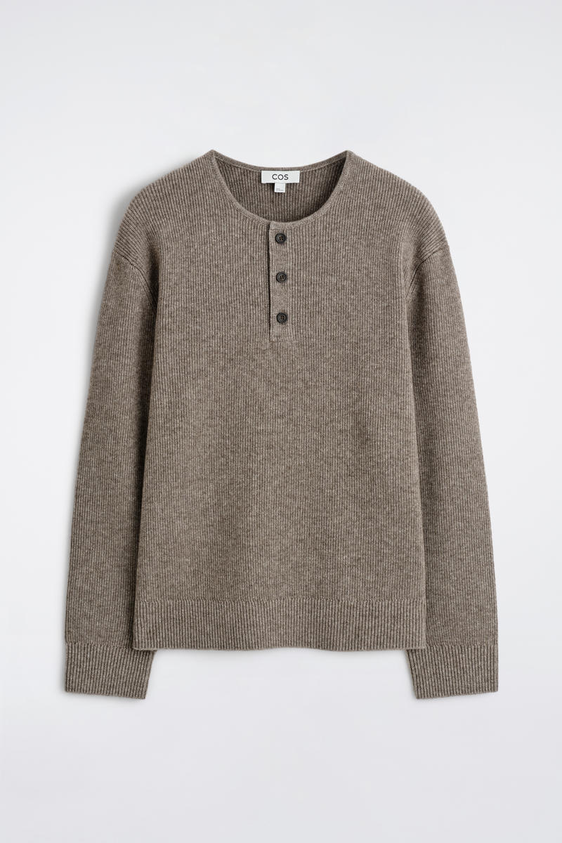 Cos Knitted Merino-yak Henley Top In Sand