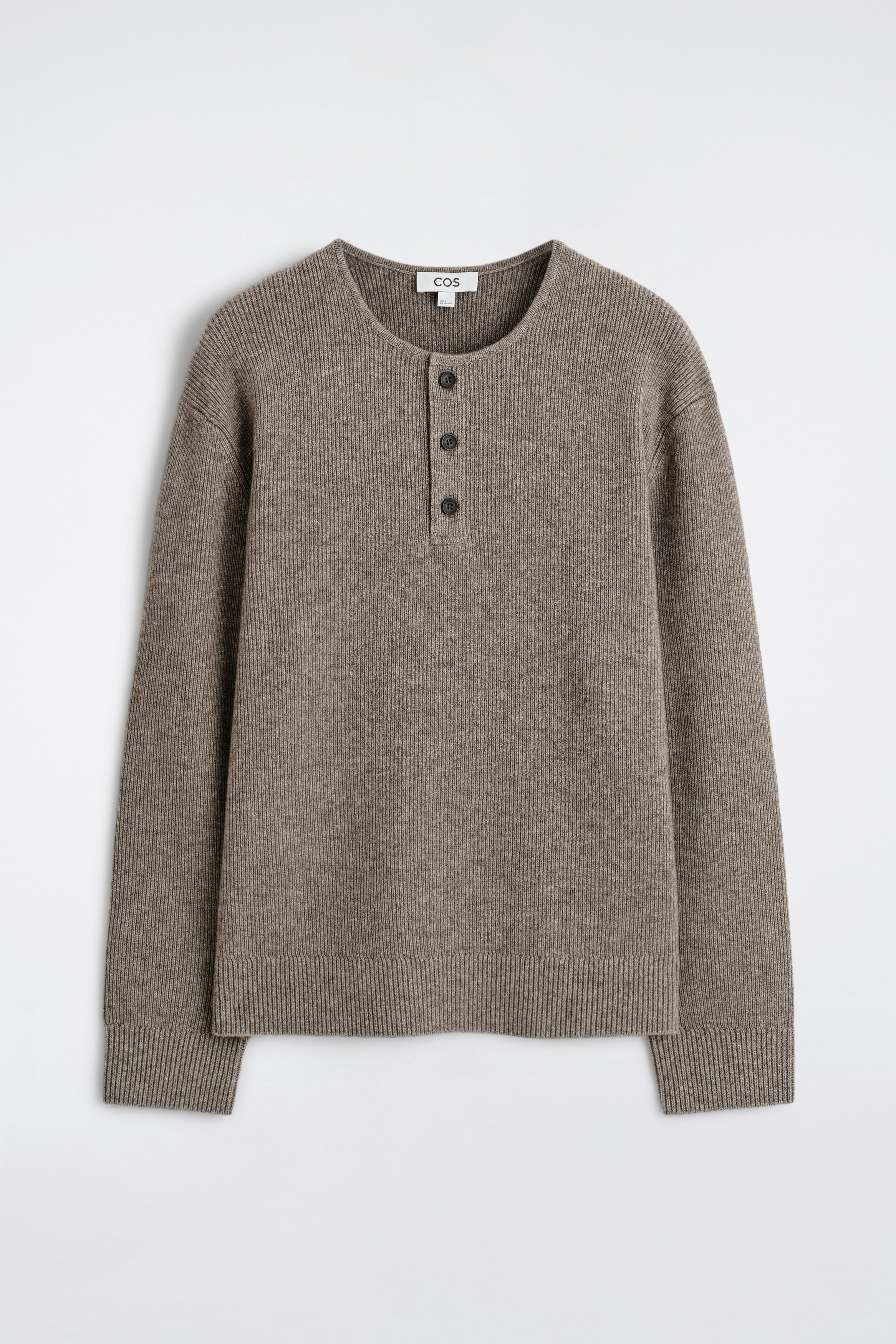 KNITTED MERINO-YAK HENLEY TOP - BEIGE MÉLANGE | COS US
