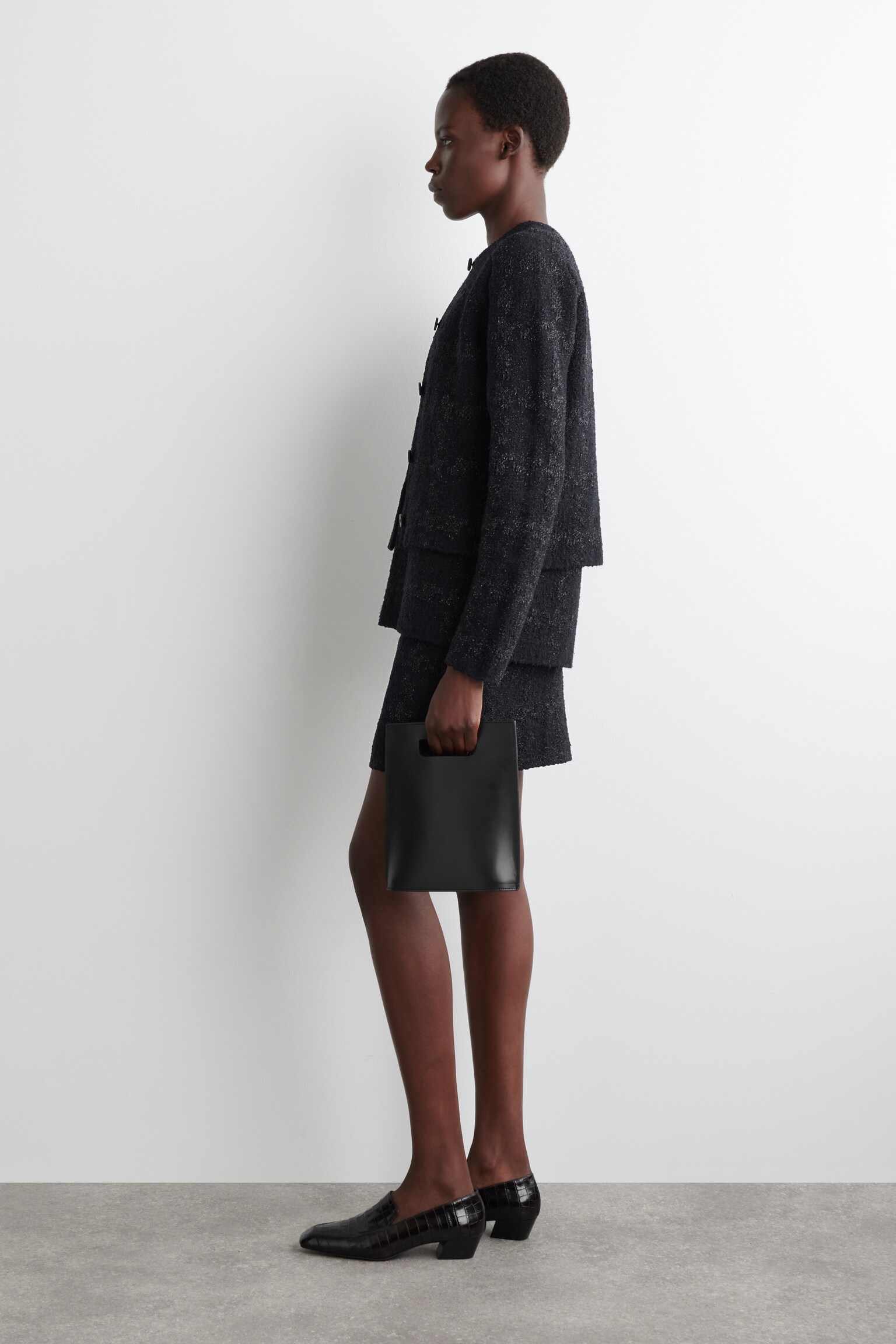 CARDIGAN IN MAGLIA BOUCLÉ LUCENTE - NERO / QUADRI - 5