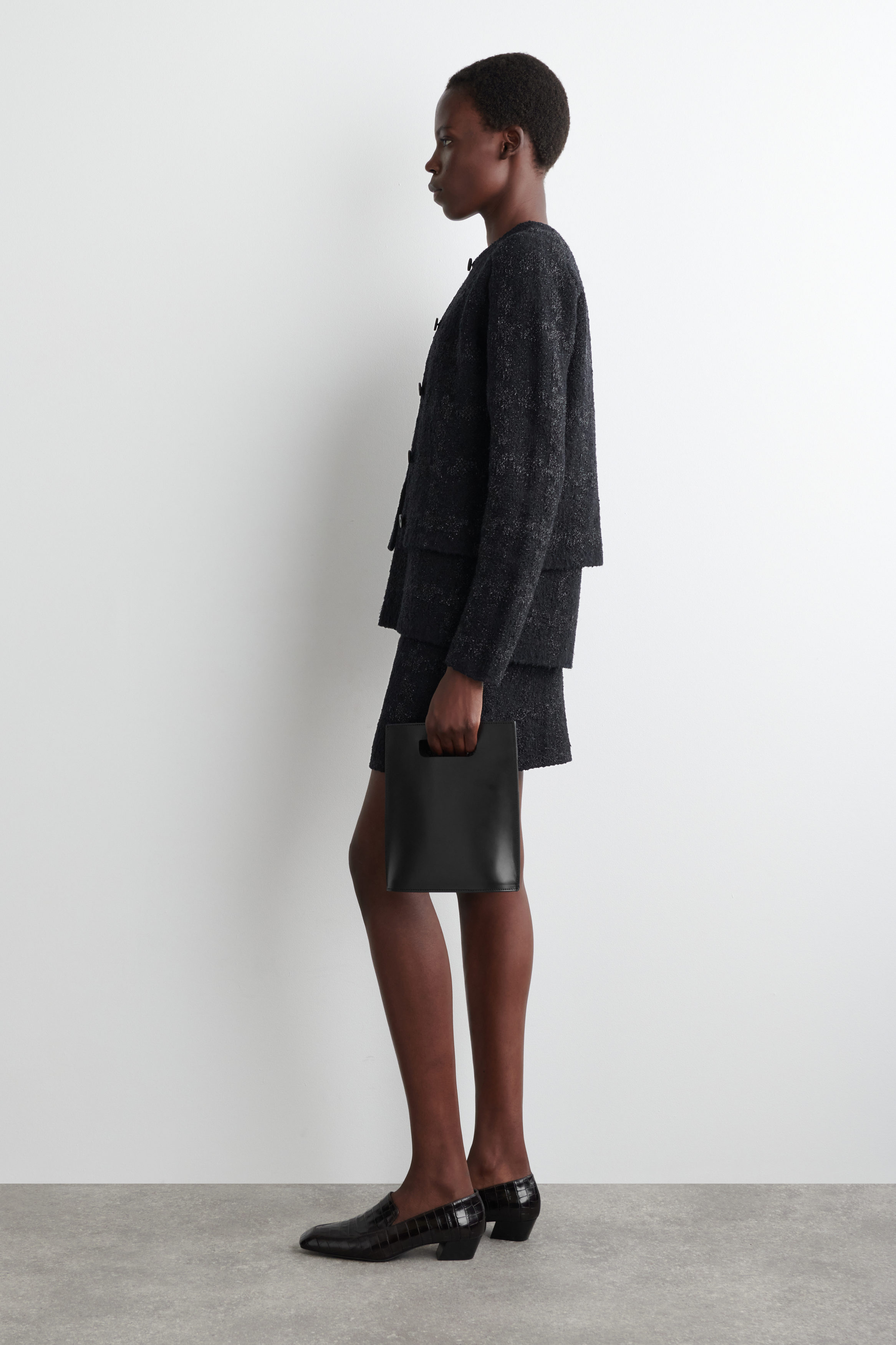 SPARKLY BOUCLÉ-KNIT CARDIGAN - BLACK / CHECKED | COS US