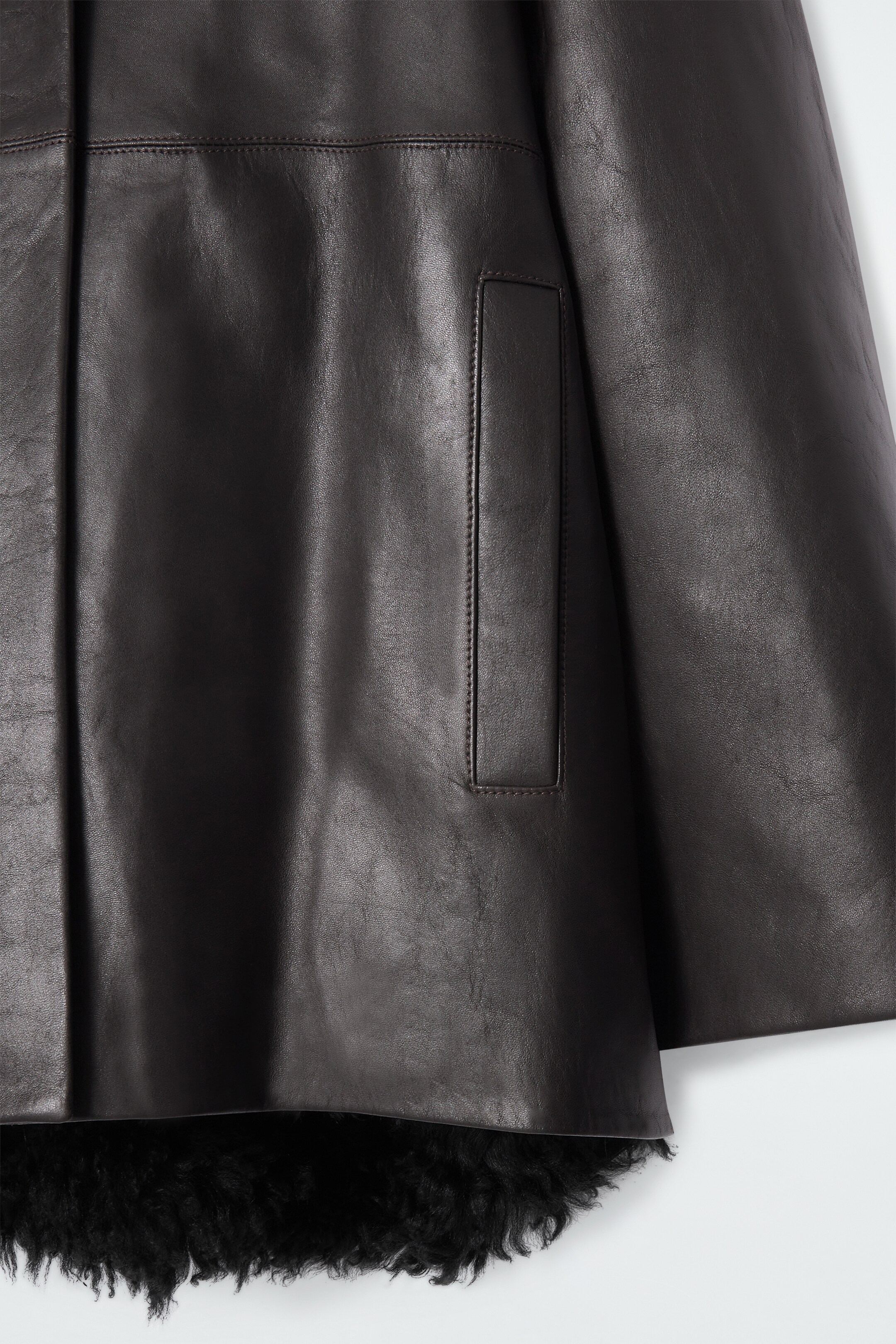 Ingrandisci l'immagine: SHEARLING-LINED NAPPA HOODED JACKET - DARK BROWN - DONNA | H&M CH 2