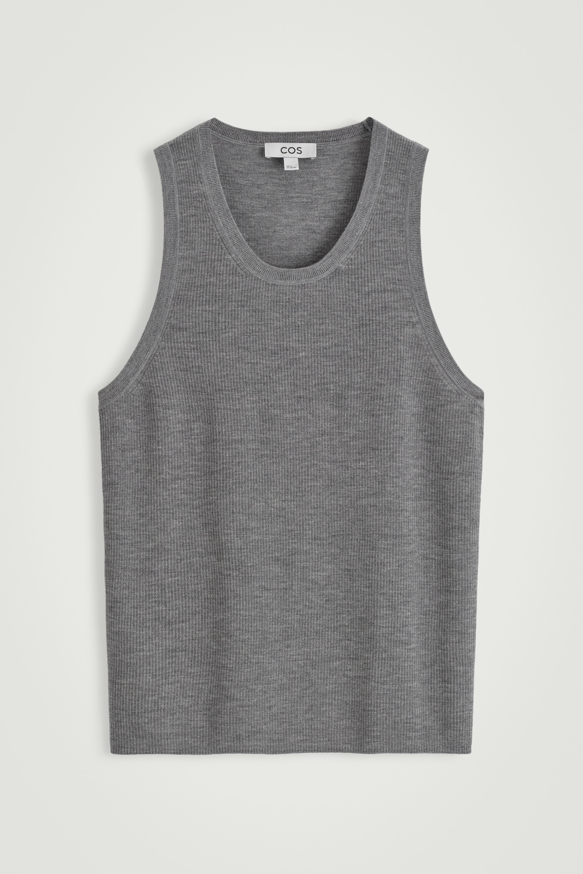 RIBBED MERINO WOOL KNITTED TANK TOP - GREY MÉLANGE/NAVY