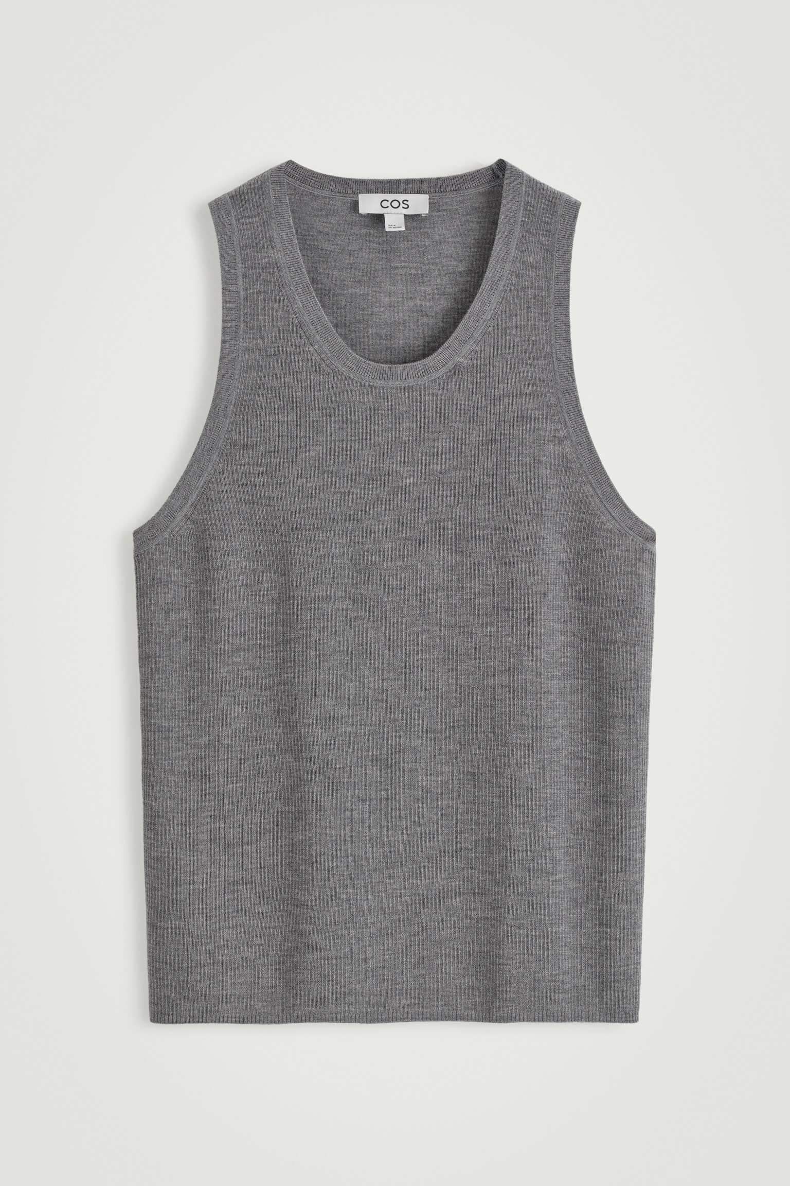 RIBBED MERINO WOOL KNITTED TANK TOP - GREY MÉLANGE/NAVY - 2