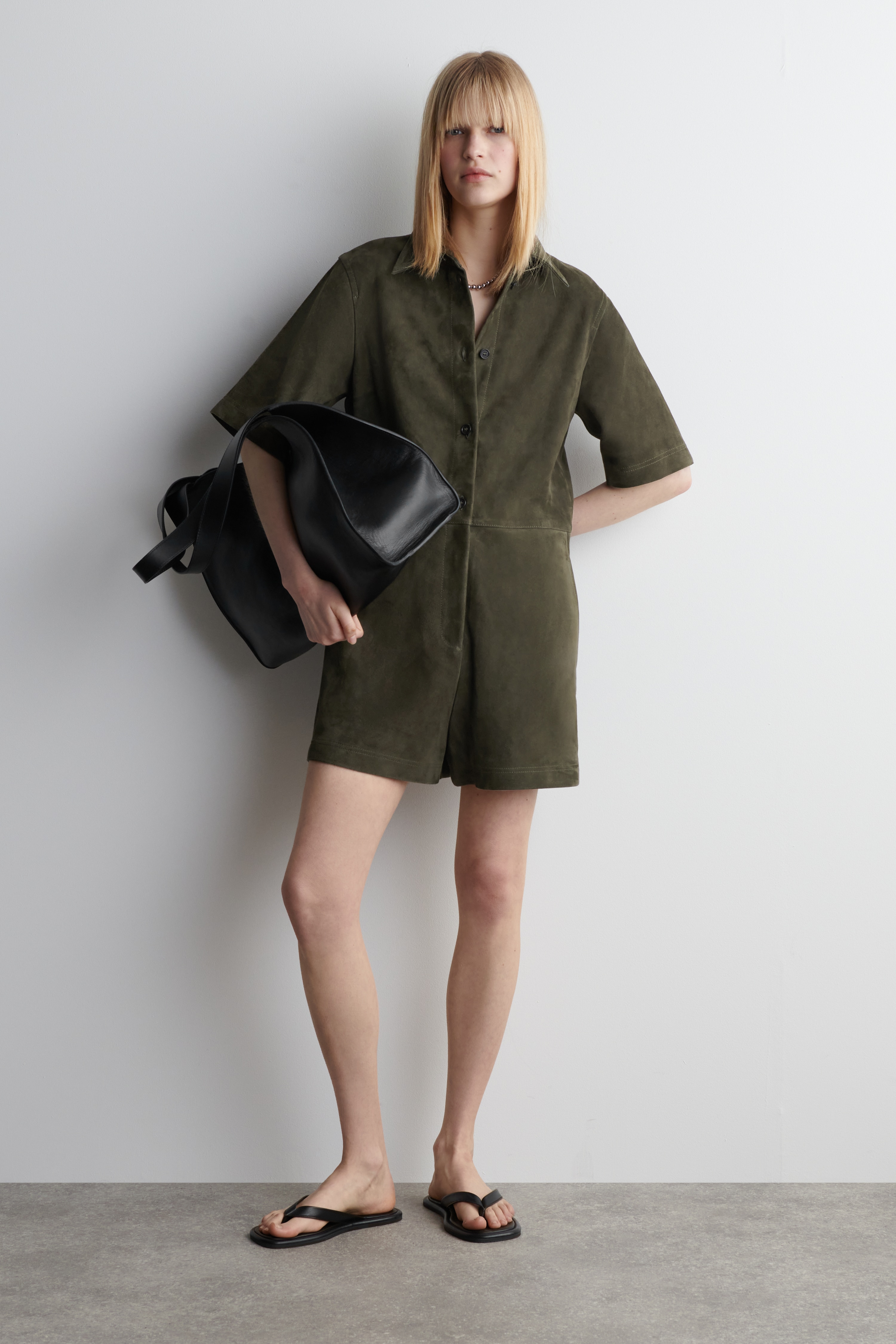 SUEDE PLAYSUIT - KHAKI