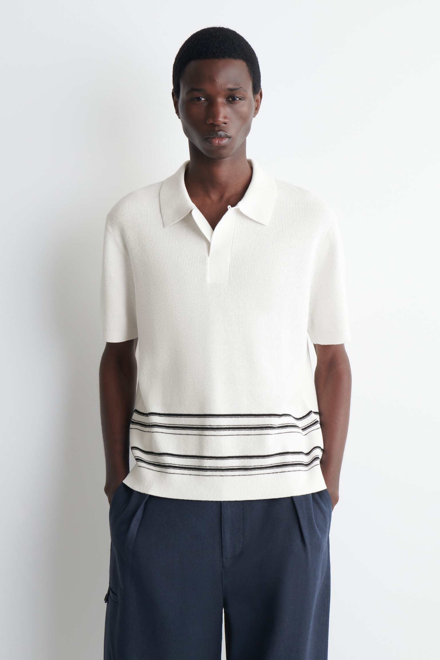POLO IN MAGLIA DI COTONE E LINO A RIGHE - CREMA / RIGHE - 1