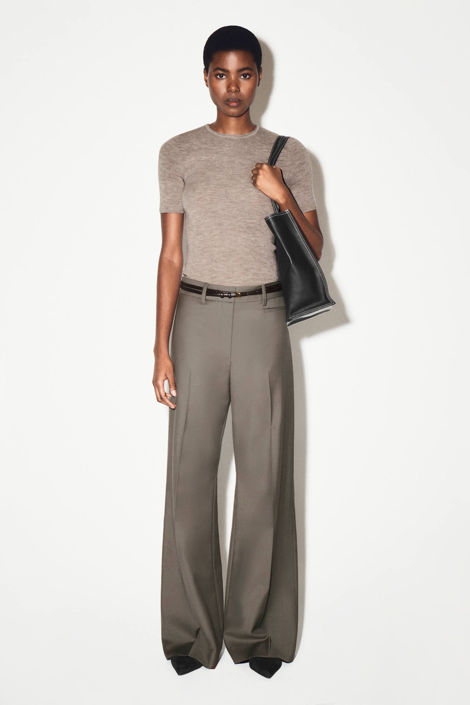 Naadloos T-shirt van merinowol - Beige gemêleerd/Bordeaux gemêleerd/ANTRACIET MELANGE - 3