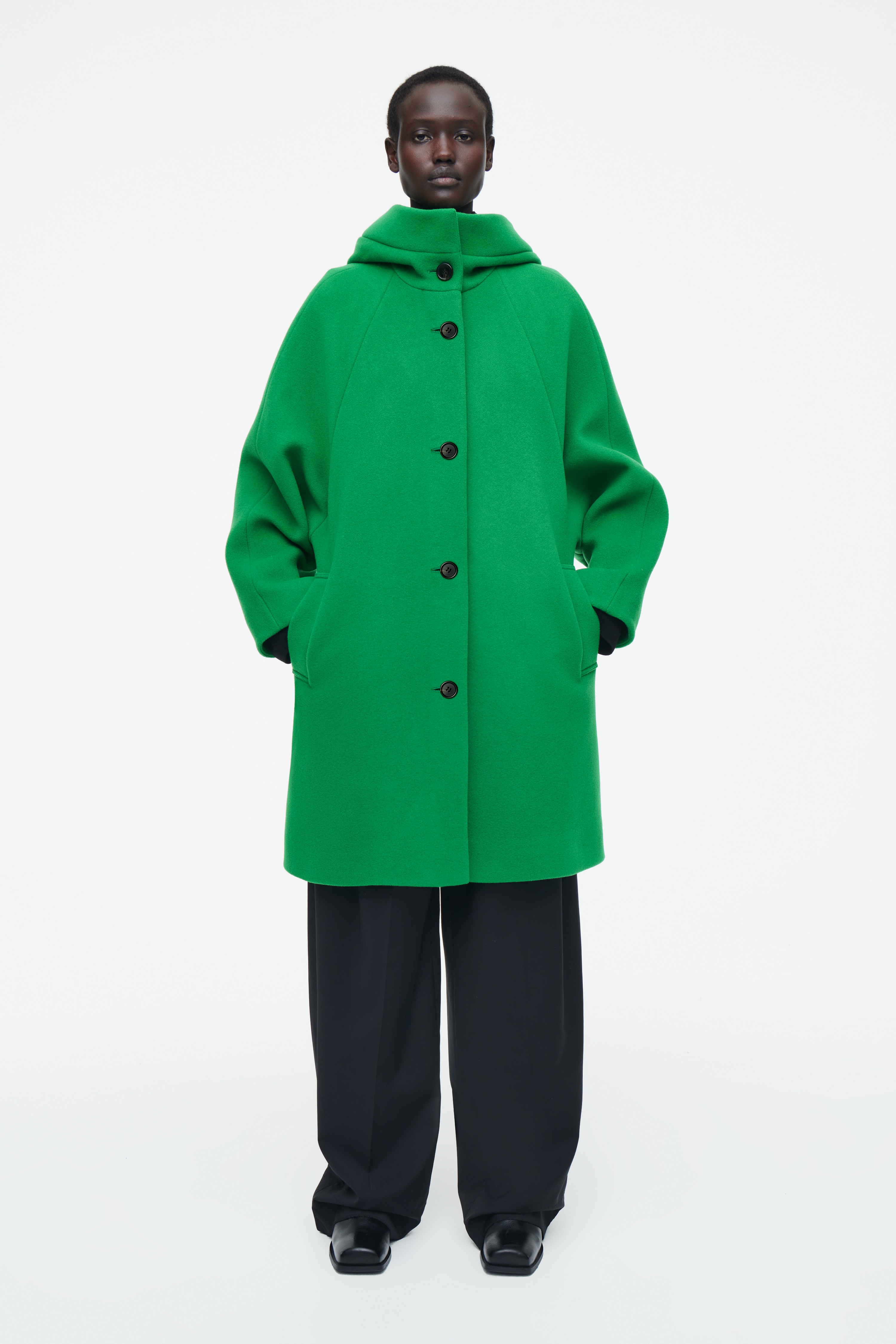 OVERSIZED WOOL HOODED COAT - GREEN