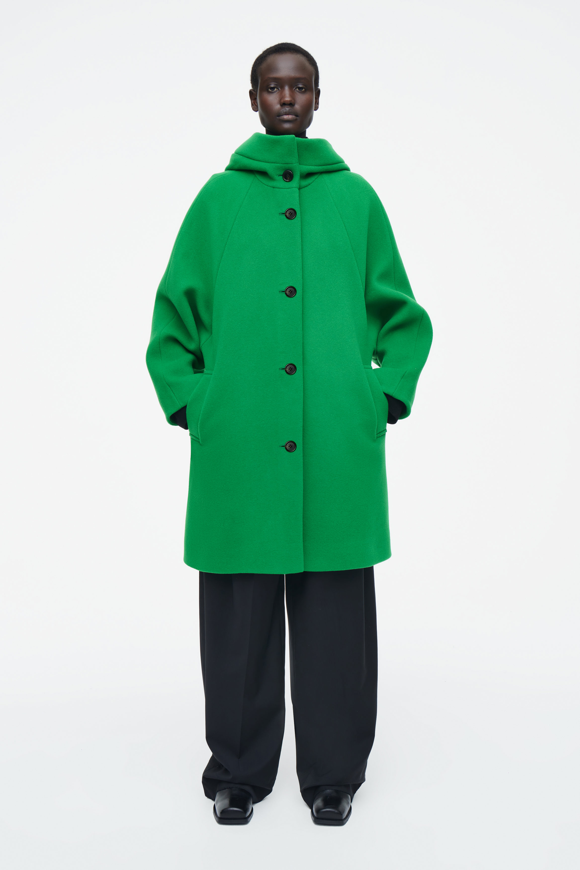 OVERSIZED WOOL HOODED COAT - GREEN | COS