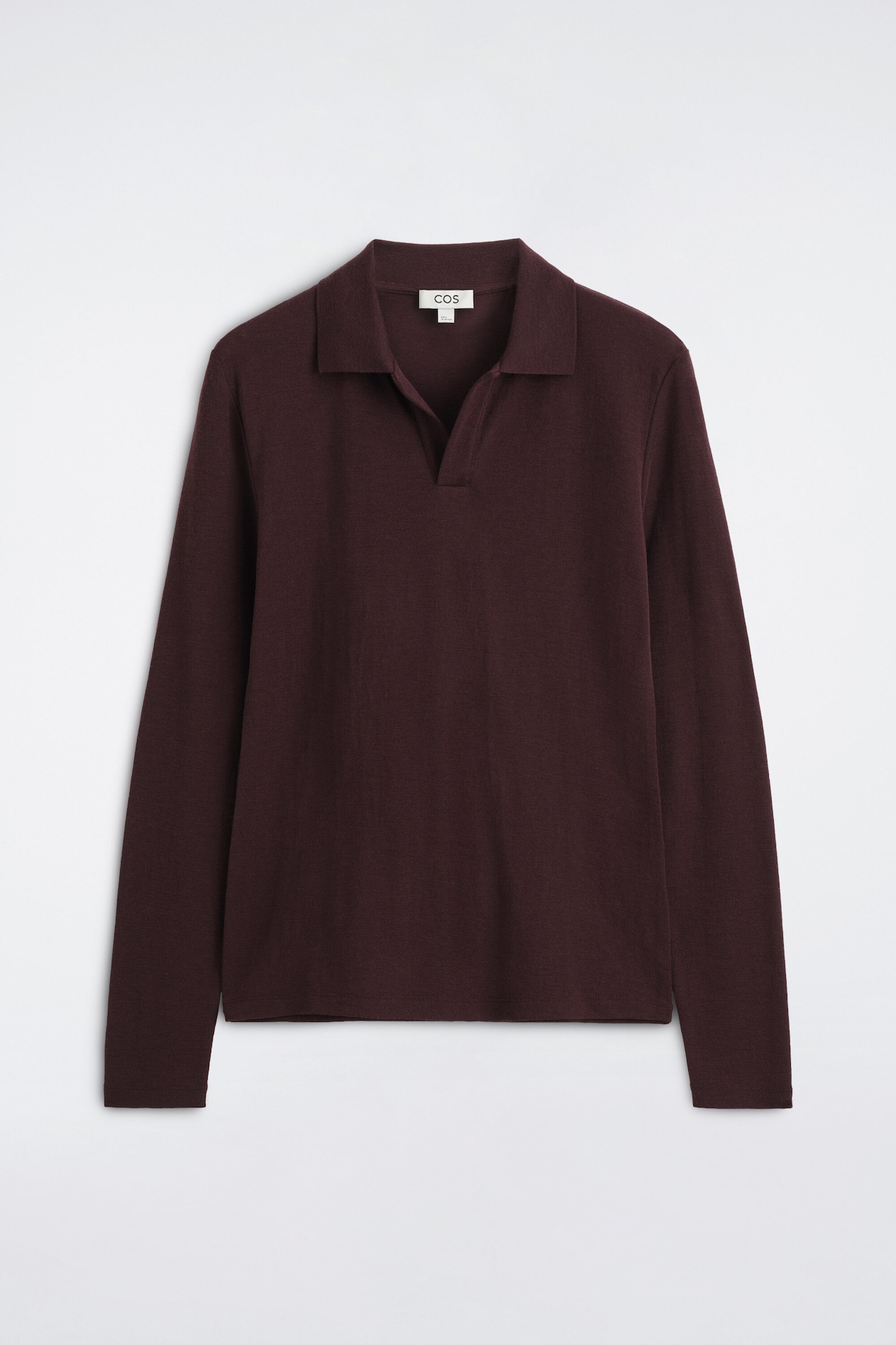 SLIM WOOL-JERSEY OPEN-COLLAR POLO SHIRT — BURGUNDY