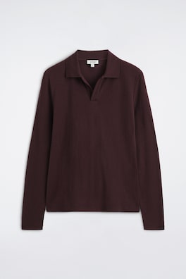SLIM WOOL-JERSEY OPEN-COLLAR POLO SHIRT — BURGUNDY 7