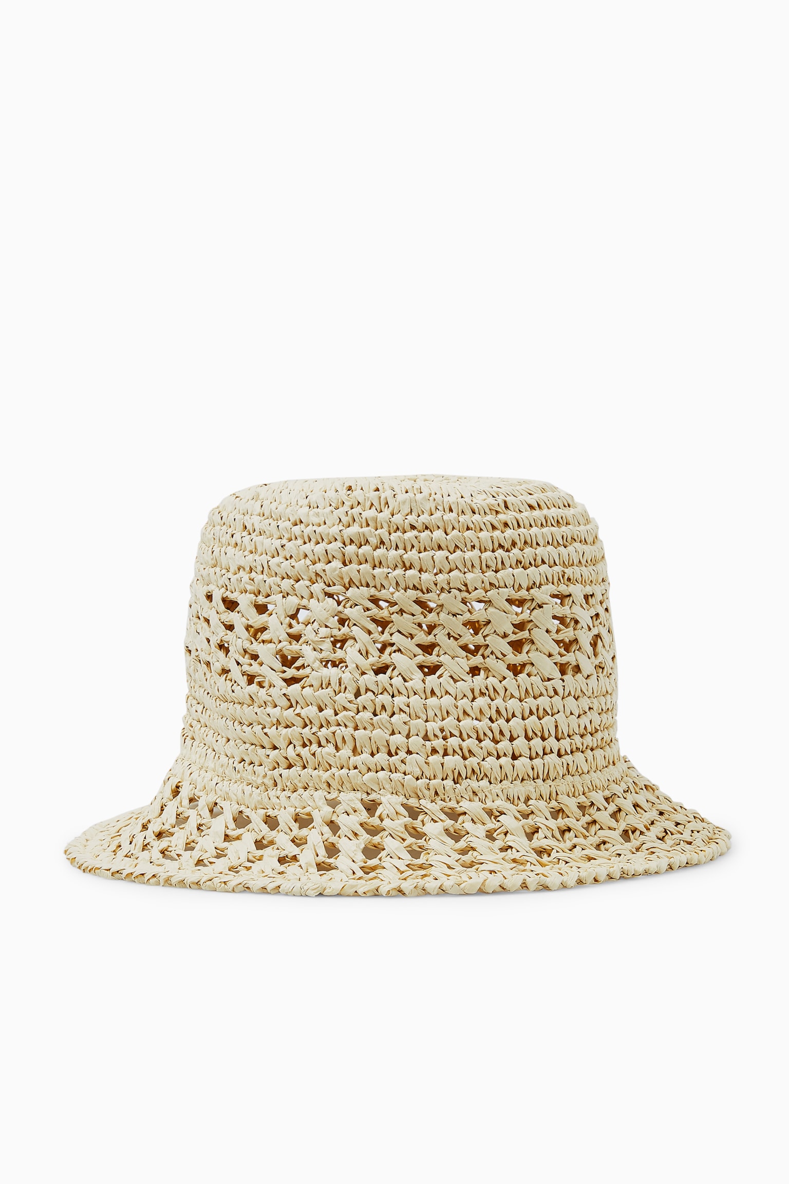 CROCHETED STRAW BUCKET HAT - BEIGE