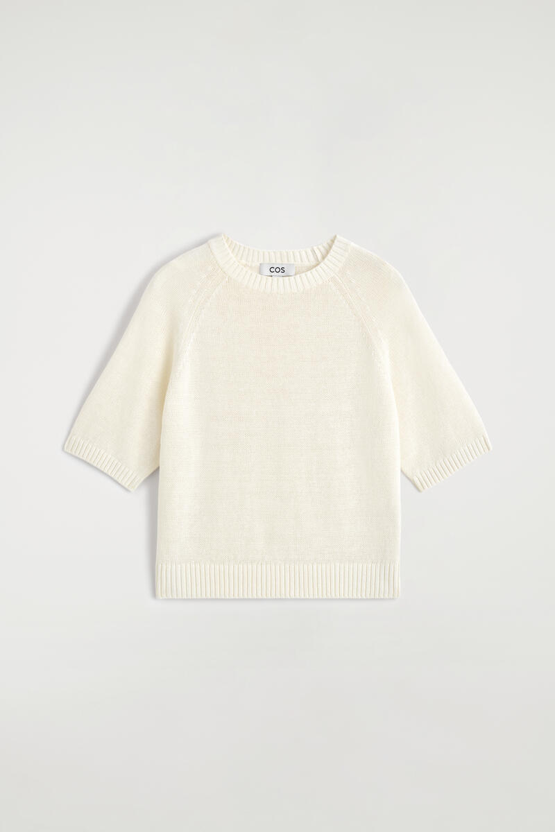 COS Shrunken Knitted Linen T-Shirt White Women's Extra Large
