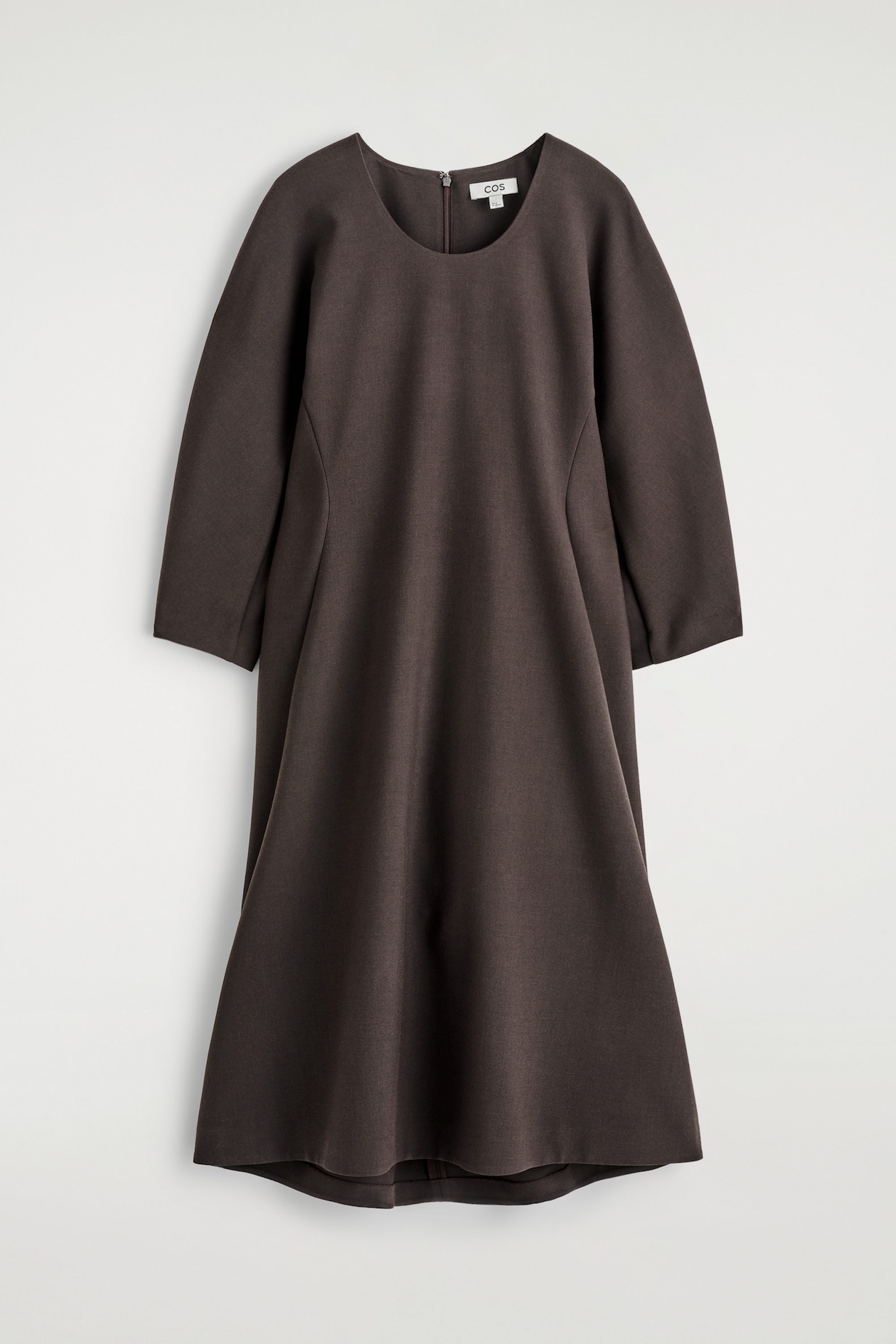 light brown midi dress with sleeves Light Brown Embroidered Puff Sleeve Midi Dress Small