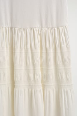 TIERED GATHERED MIDI DRESS — WHITE 5