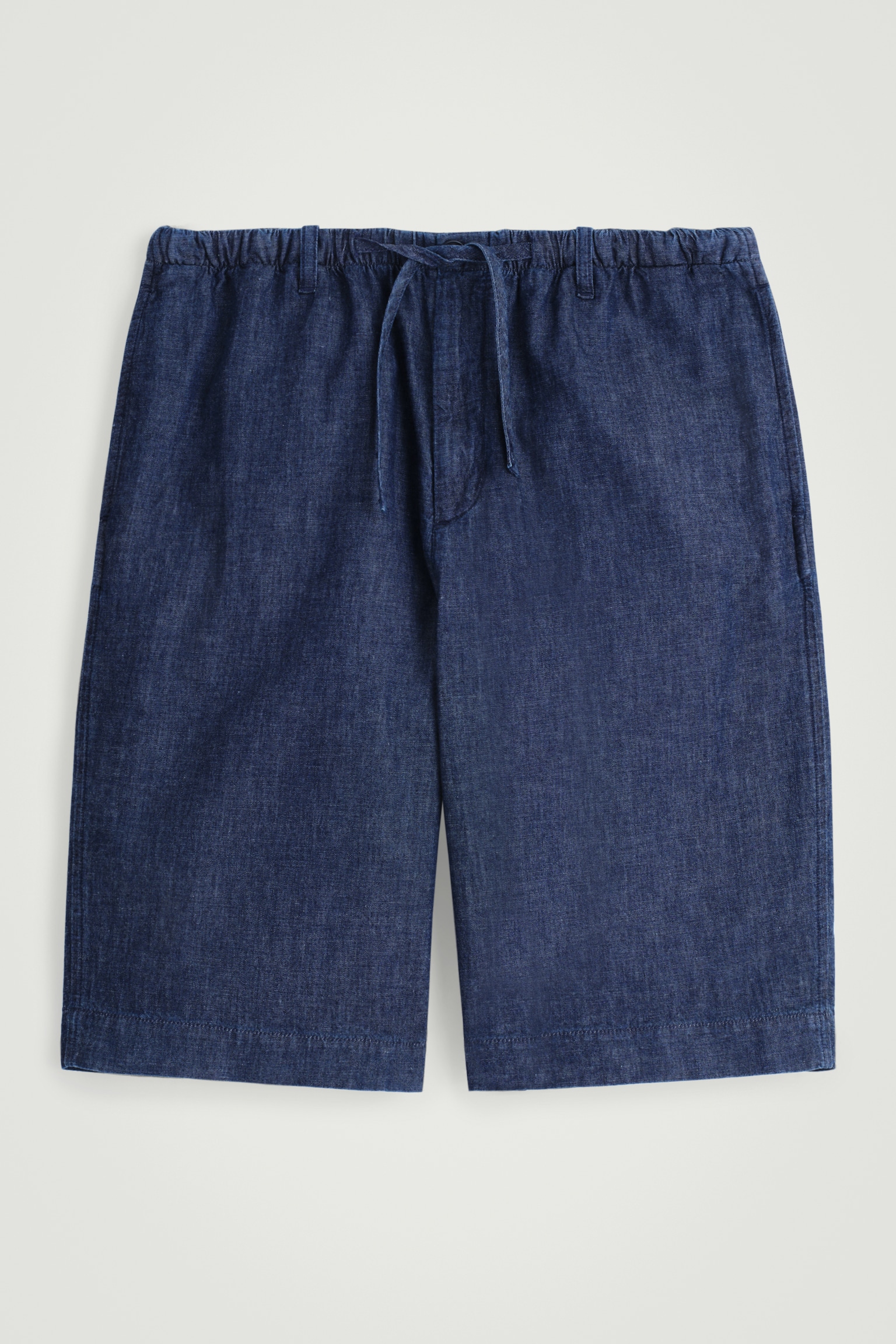 BERMUDAS DENIM CON AJUSTE DE CORDÓN - AZUL GRISÁCEO - 1