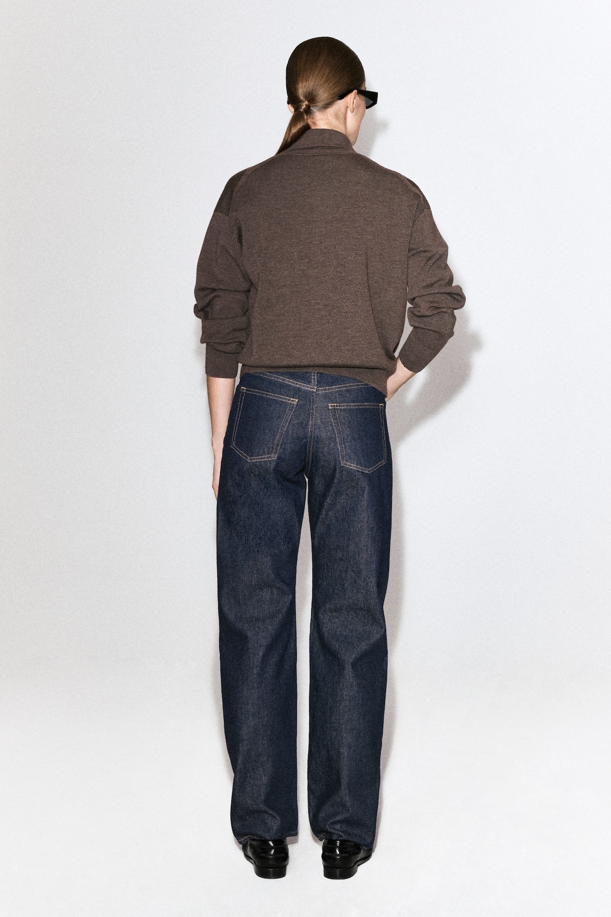 MERINO WOOL MOCK-NECK CARDIGAN — BROWN MÉLANGE