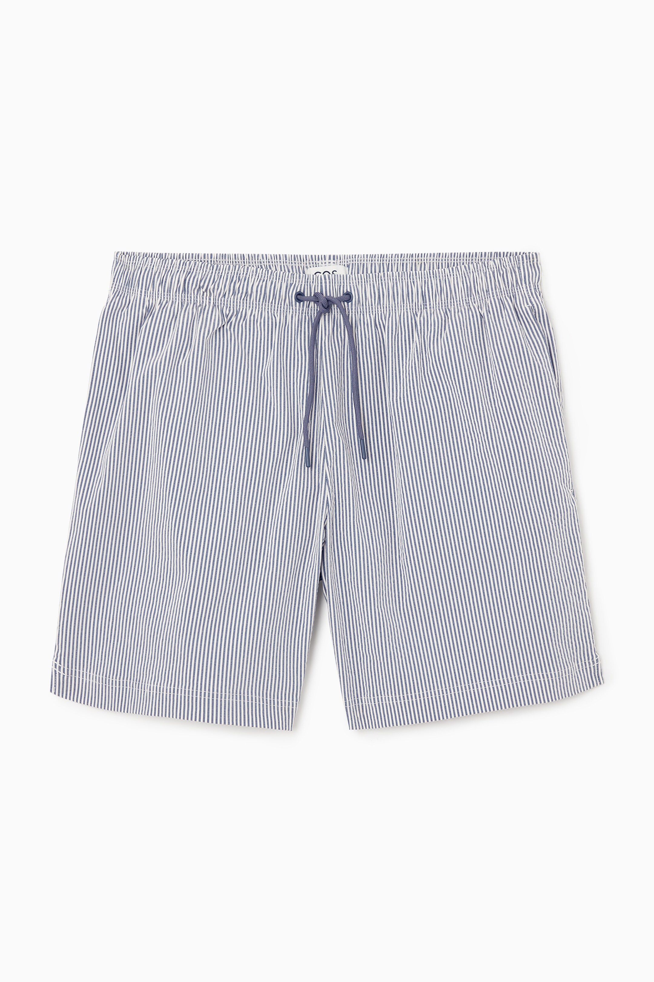 Agrandir l'image: SHORT DE BAIN EN CRÊPE RAYÉ - BLEU / RAYÉ - HOMME | H&M CH 5