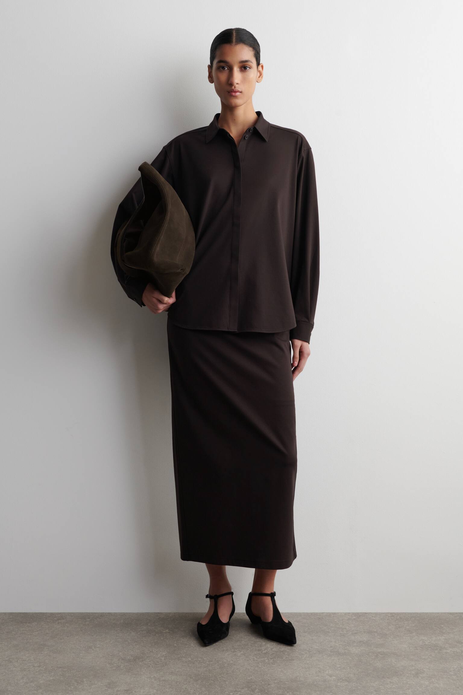 CAMICIA IN JERSEY DI COTONE PIMA - MARRONE SCURO/BLU - 5