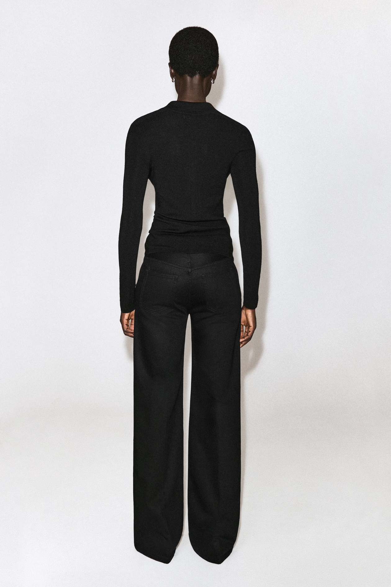 DENIM WIDE-LEG PANTS — BLACK