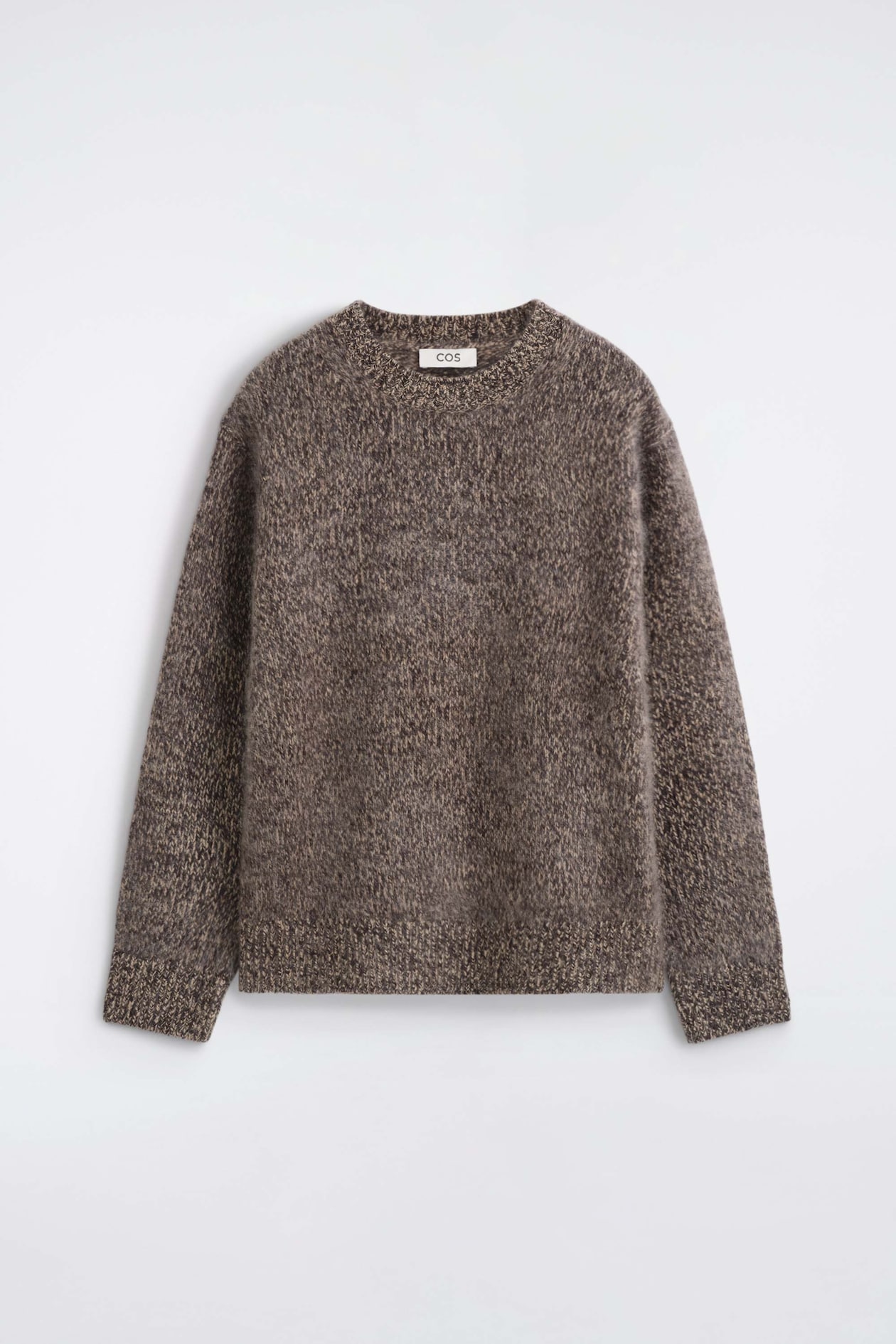 TWO-TONE BRUSHED PURE CASHMERE CREW-NECK SWEATER — MOCHA MÉLANGE