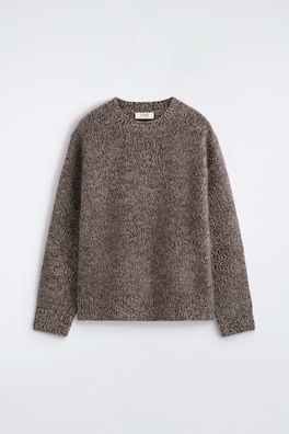 TWO-TONE BRUSHED PURE CASHMERE CREW-NECK SWEATER — MOCHA MÉLANGE 14