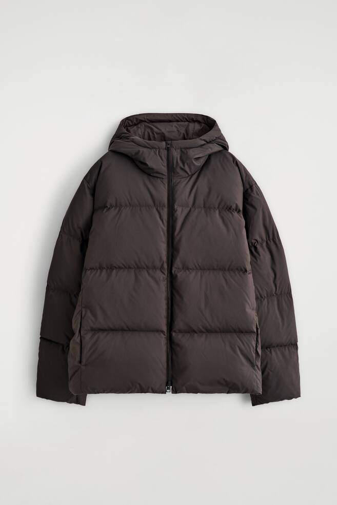 HOODED DOWN PUFFER JACKET - DARK BROWN/DARK GREEN/BLACK - 1