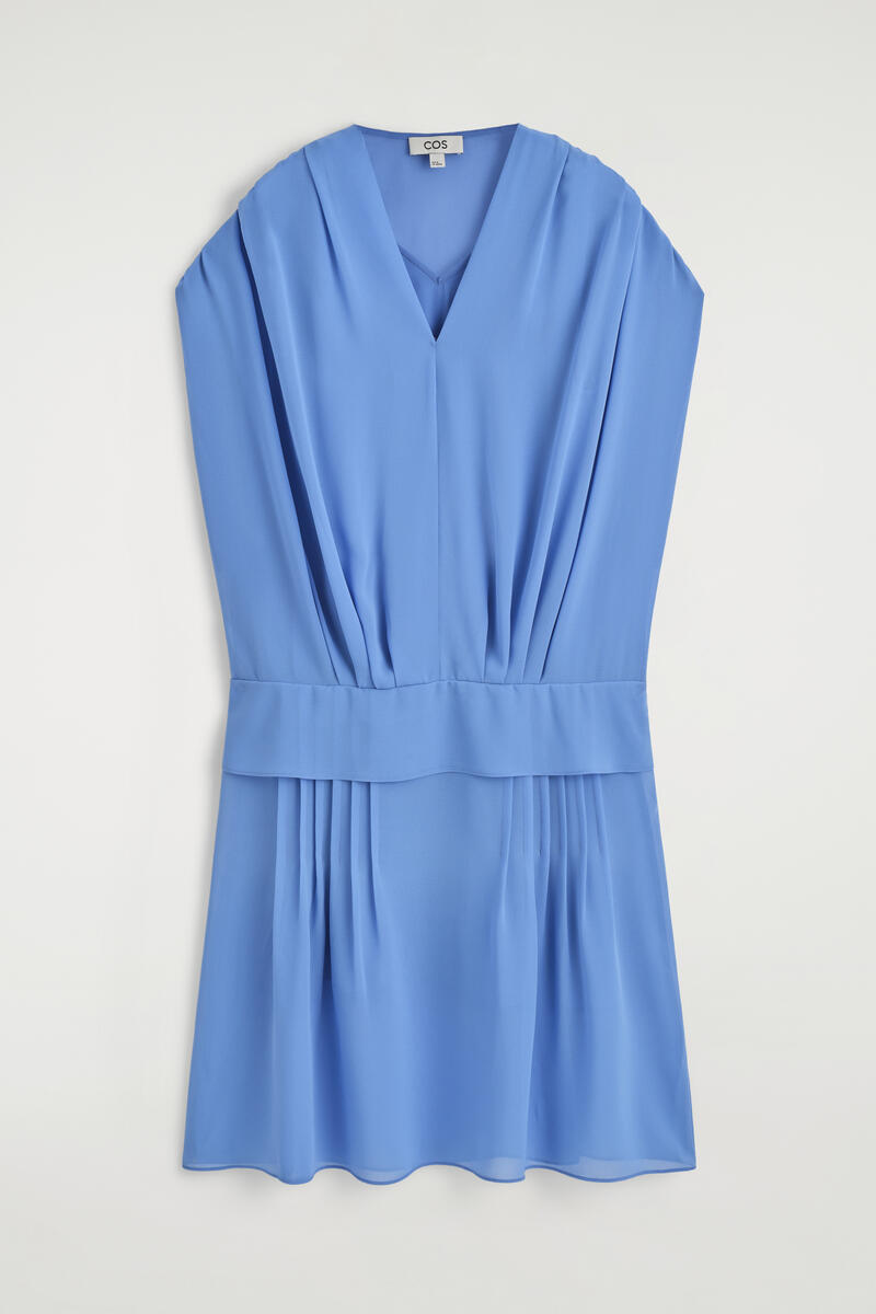 Draped Pleated V-Neck Midi Dress