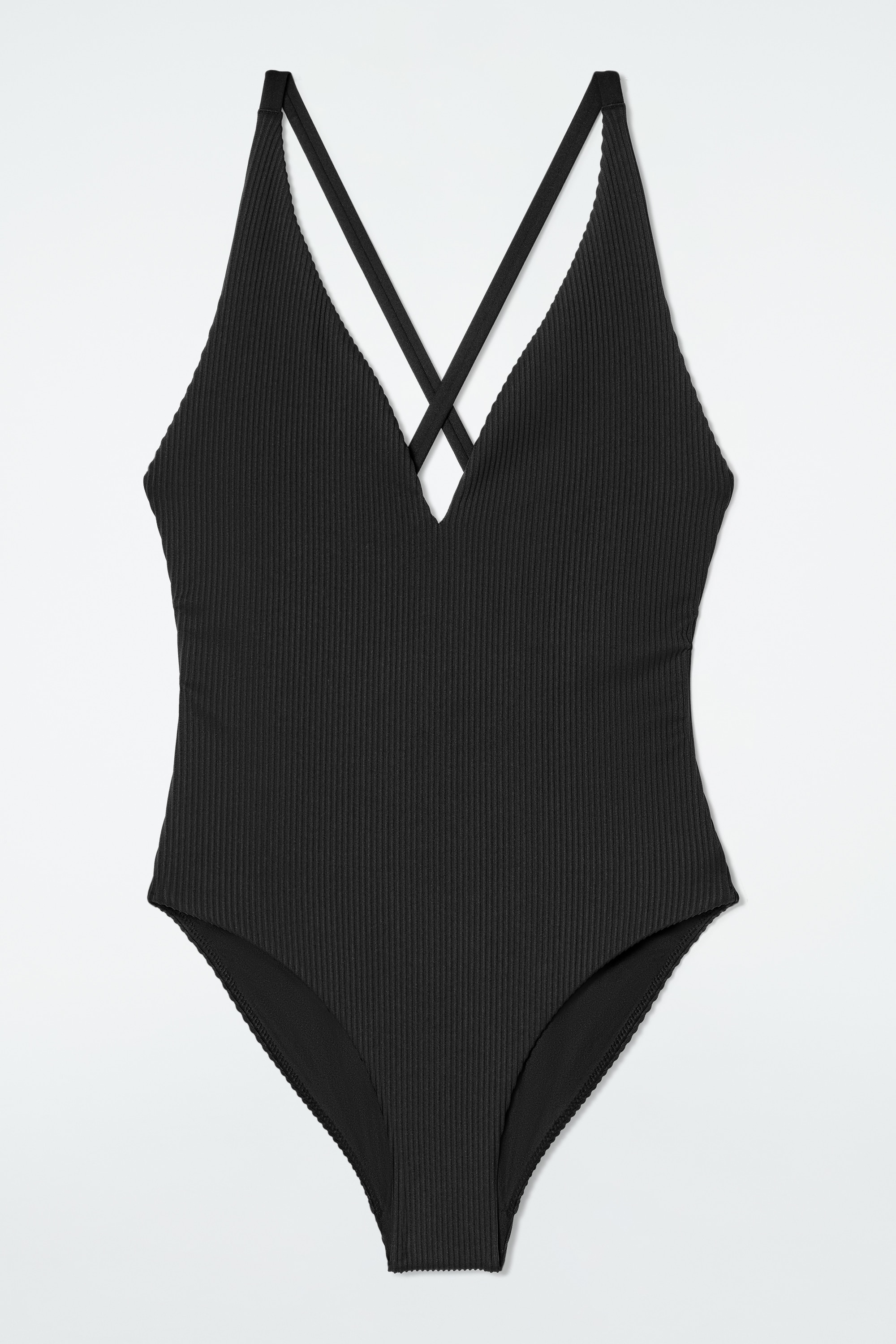 RIBBED CROSSOVER-BACK SWIMSUIT - BLACK/COBALT BLUE