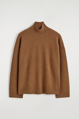 PURE CASHMERE MOCK-NECK SWEATER — BROWN MÉLANGE 2