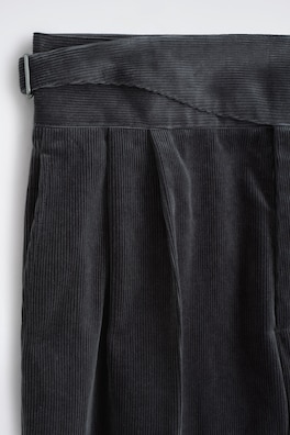 BELT-DETAIL CORDUROY RELAXED-FIT WIDE-LEG PANTS — CHARCOAL 6