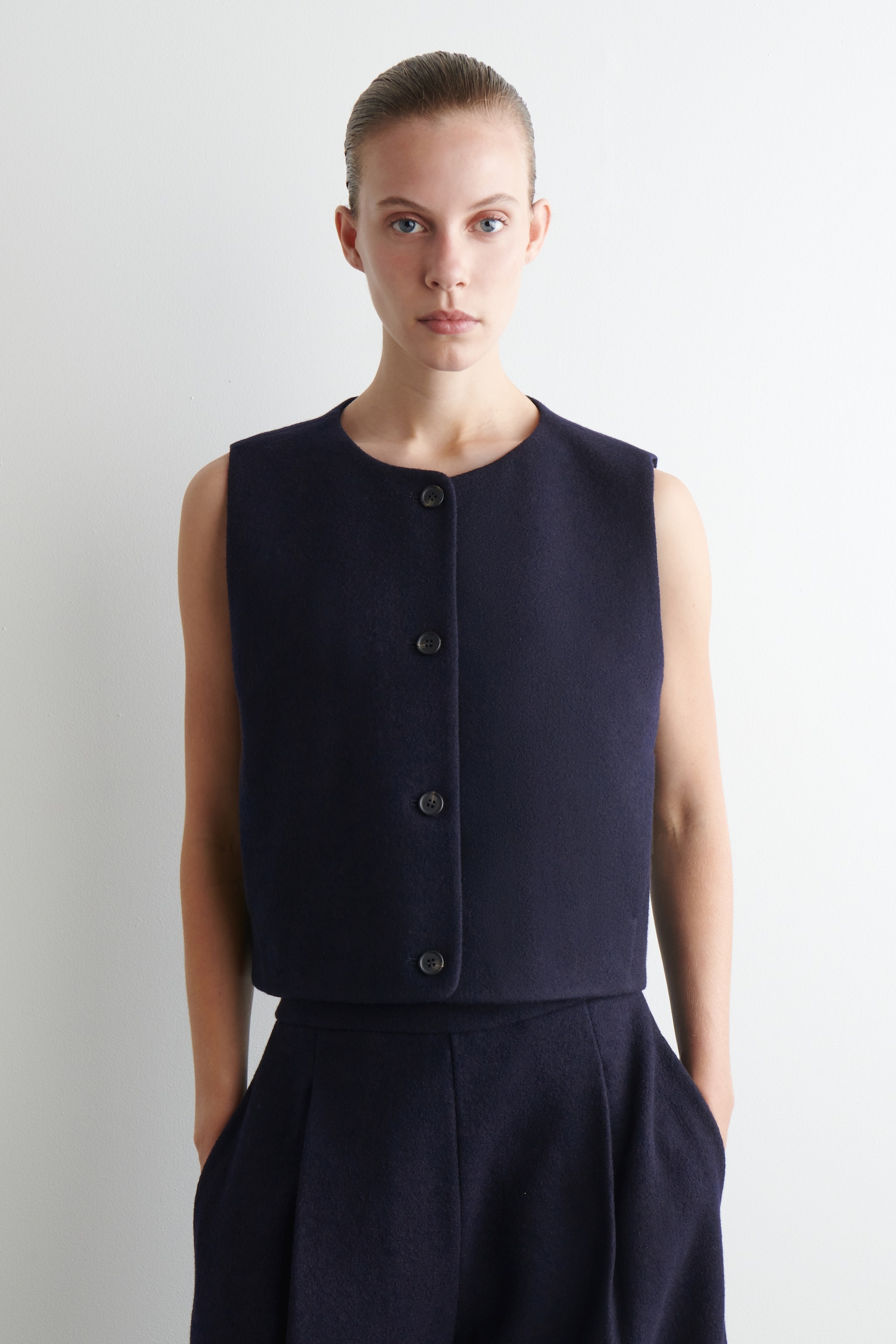 GILET IN LANA MERINO COTTA - BLU NAVY