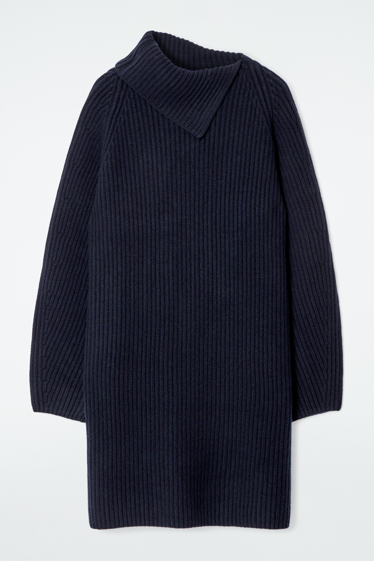ROBE À COL ASYMÉTRIQUE EN LAINE - BLEU MARINE - 2