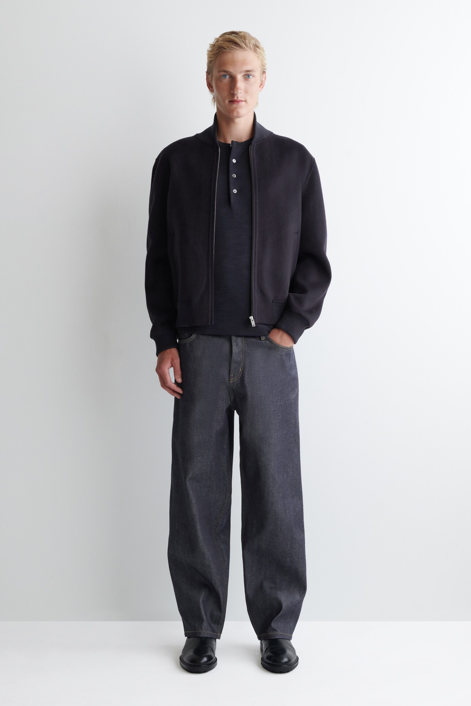 CAMISETA HENLEY DE MANGA LARGA DE LANA - AZUL MARINO/BEIGE JASPEADO - 7