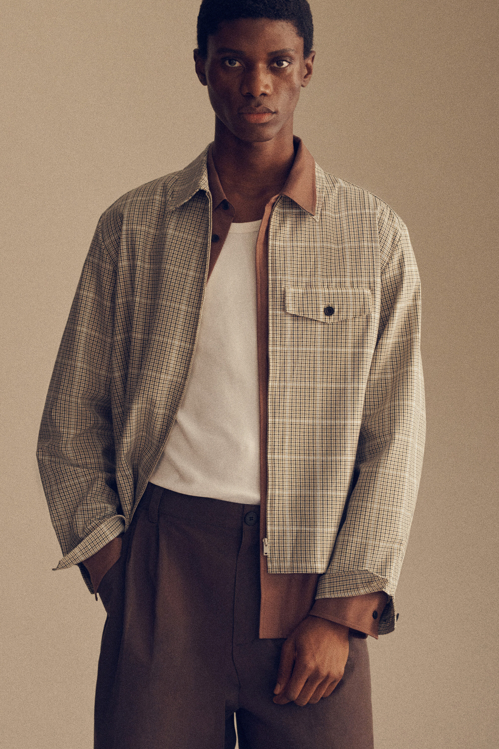 ZIP-UP COTTON-BLEND OVERSHIRT - BEIGE / CHECKED | COS US