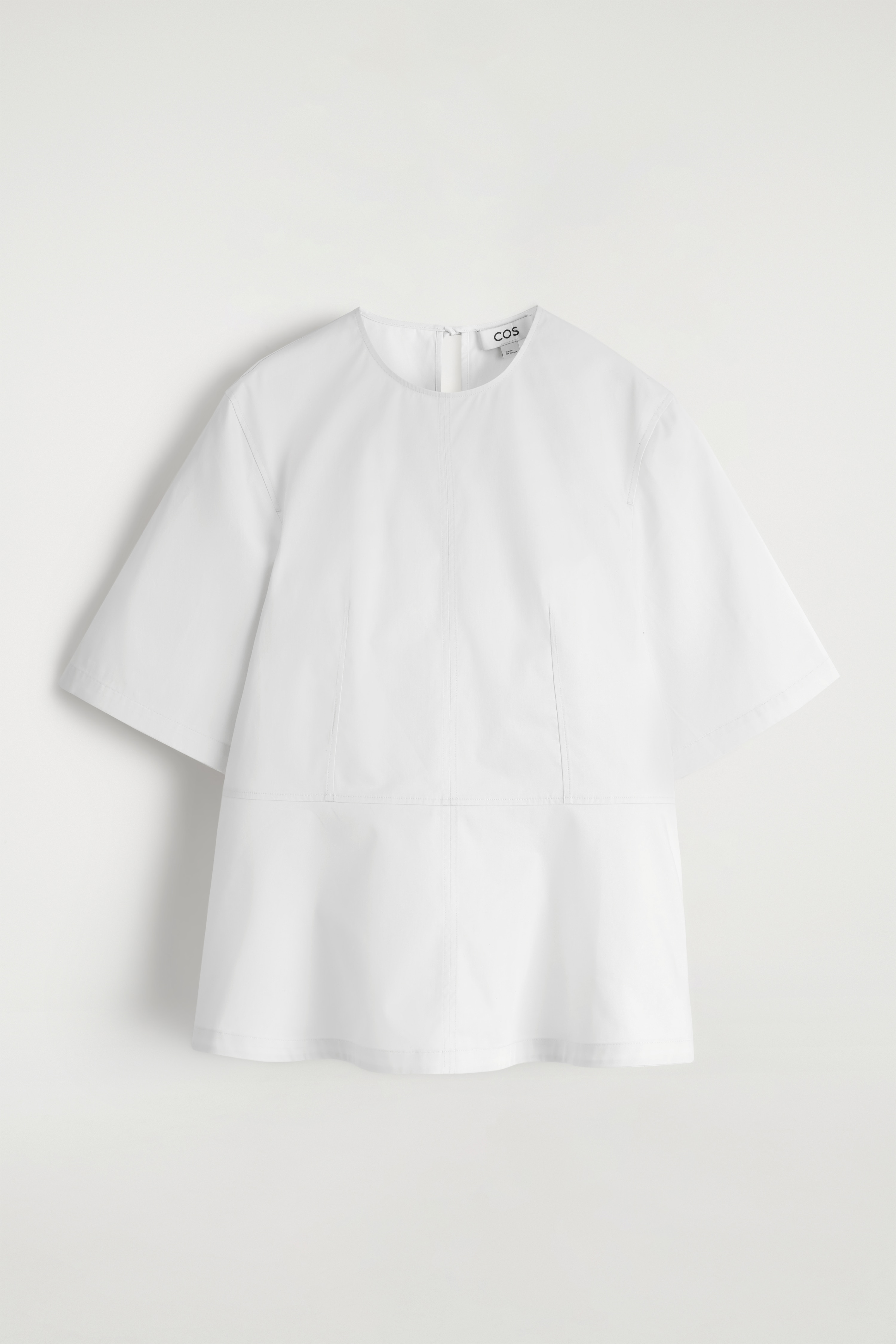 KATOEN PEPLUM TOP - WIT/ZWART