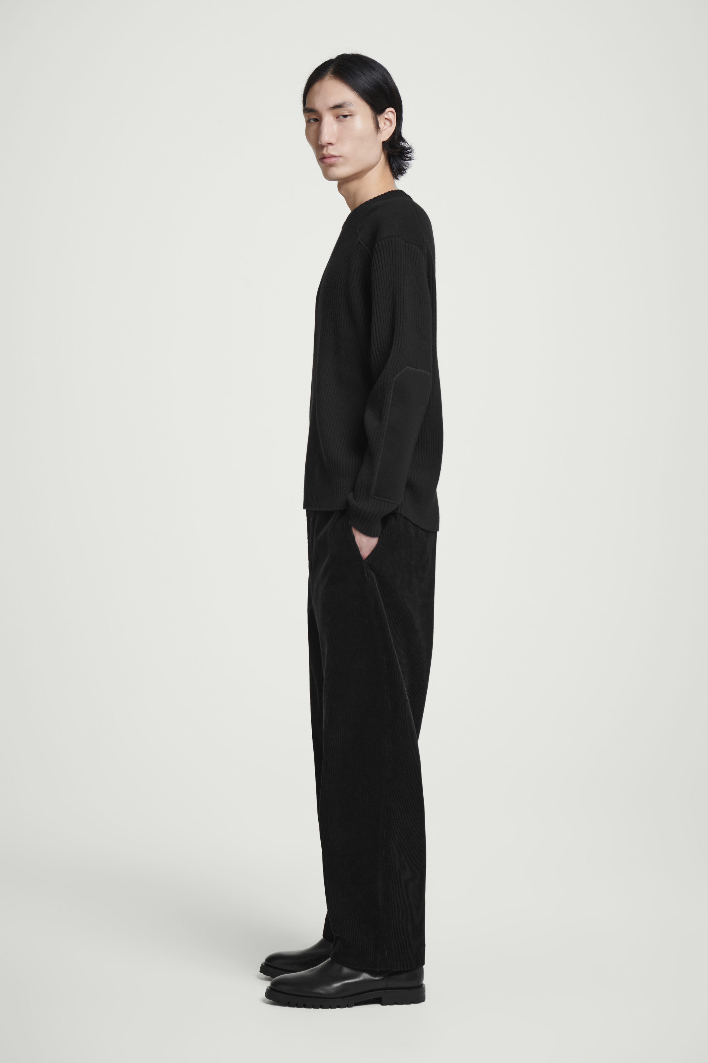 PATCH-DETAIL WOOL-BLEND SWEATER - BLACK | COS