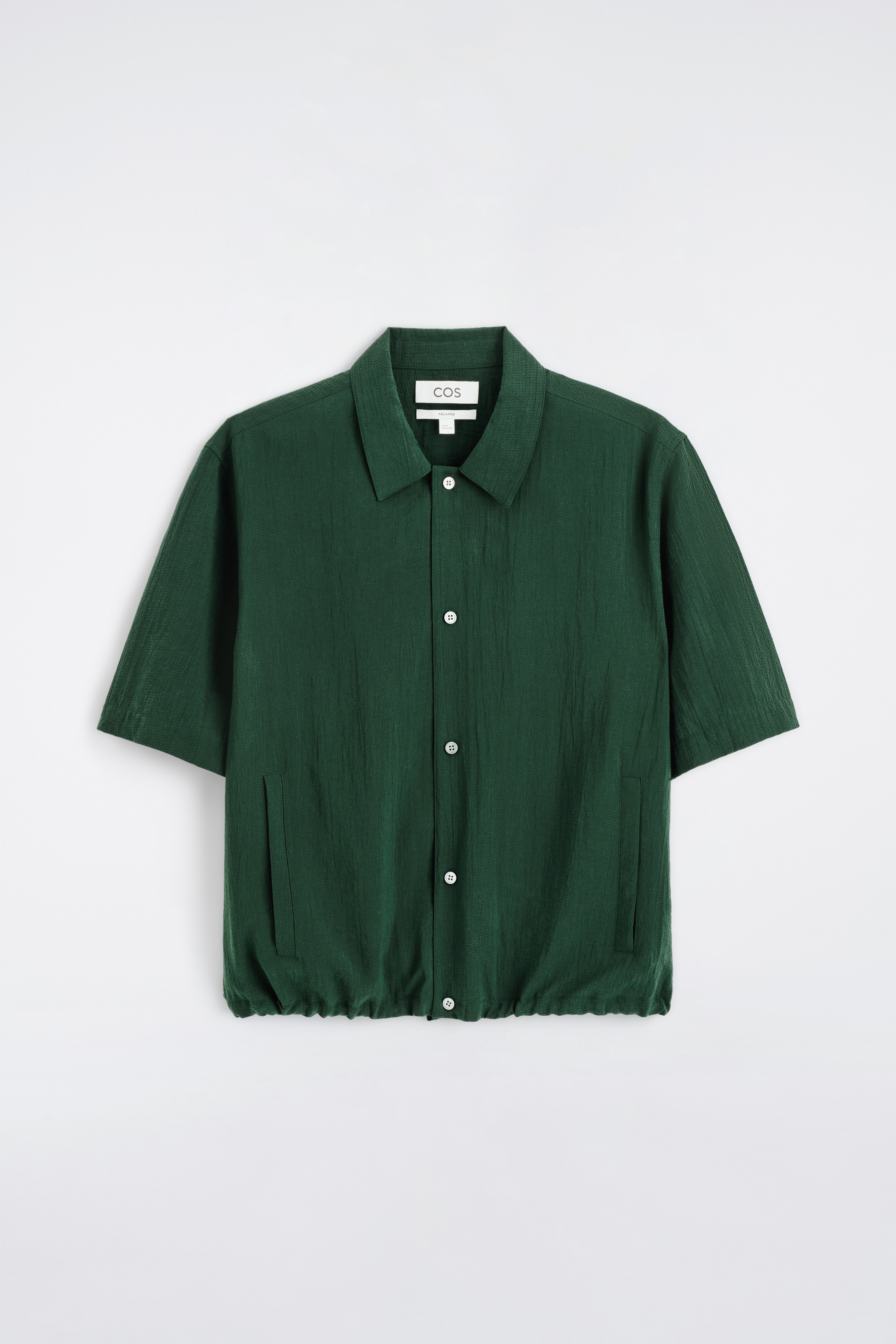 Camisa texturada com cordão na bainha - Verde escuro/azul / estampado