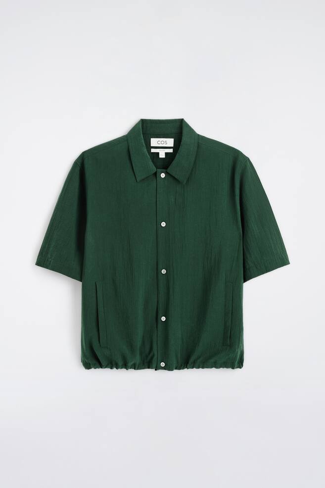 Camisa texturada com cordão na bainha - Verde escuro/azul / estampado - 1