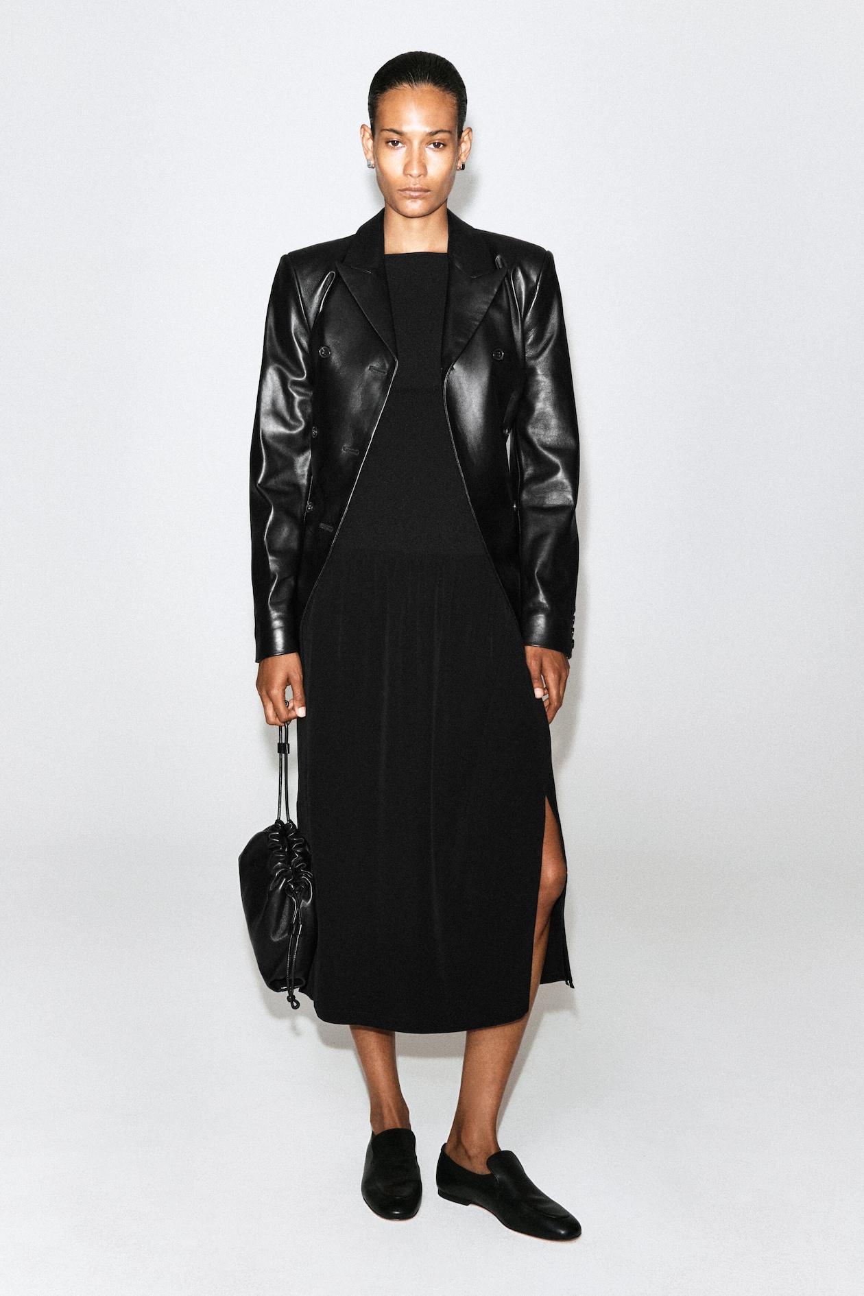 CONTRAST-PANEL MAXI DRESS — BLACK