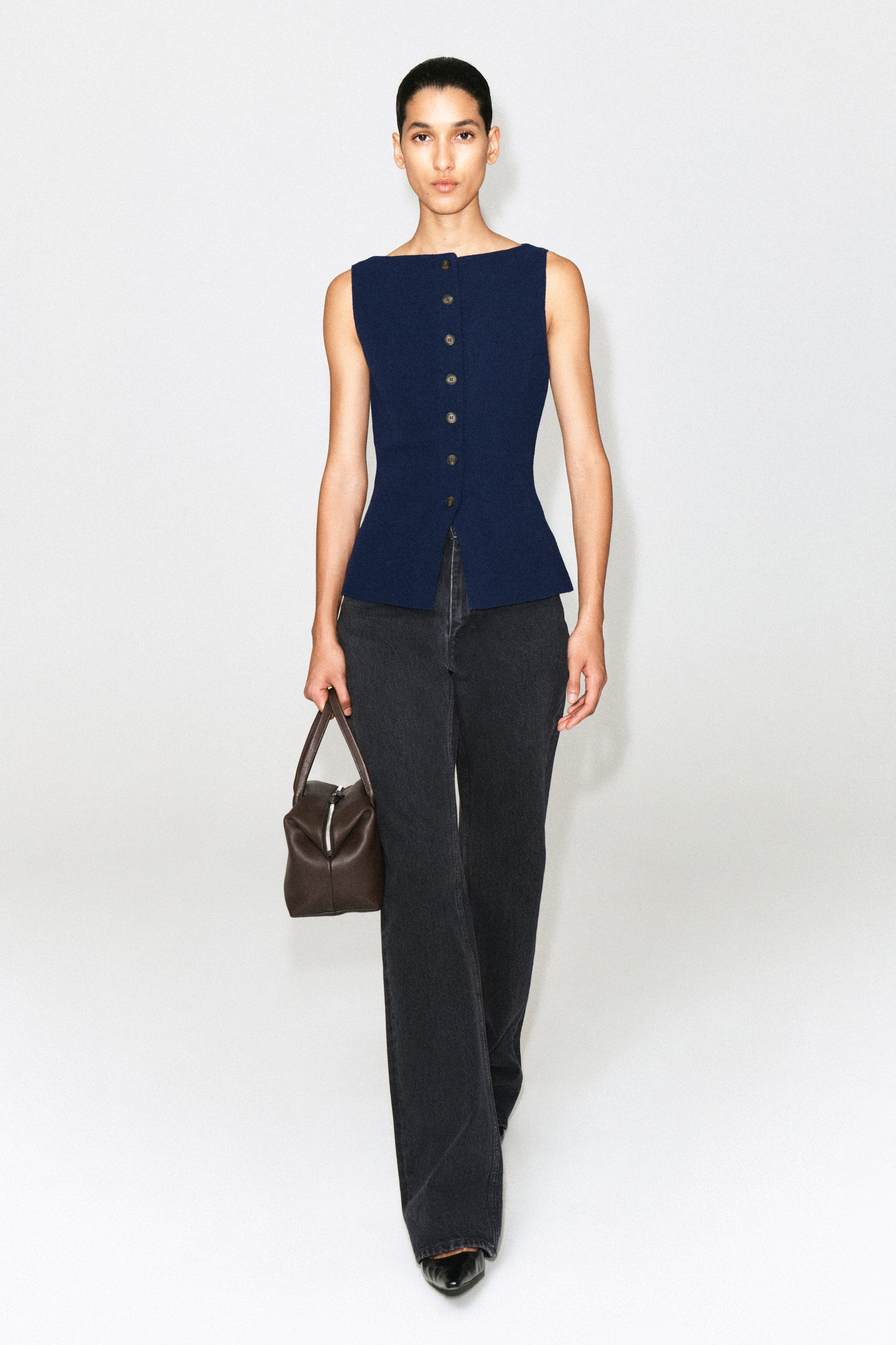 COTTON-BLEND CREPE VEST - NAVY | COS US