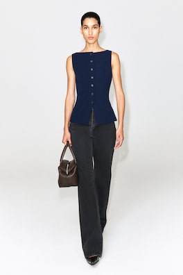 COTTON-BLEND CREPE VEST — NAVY 3
