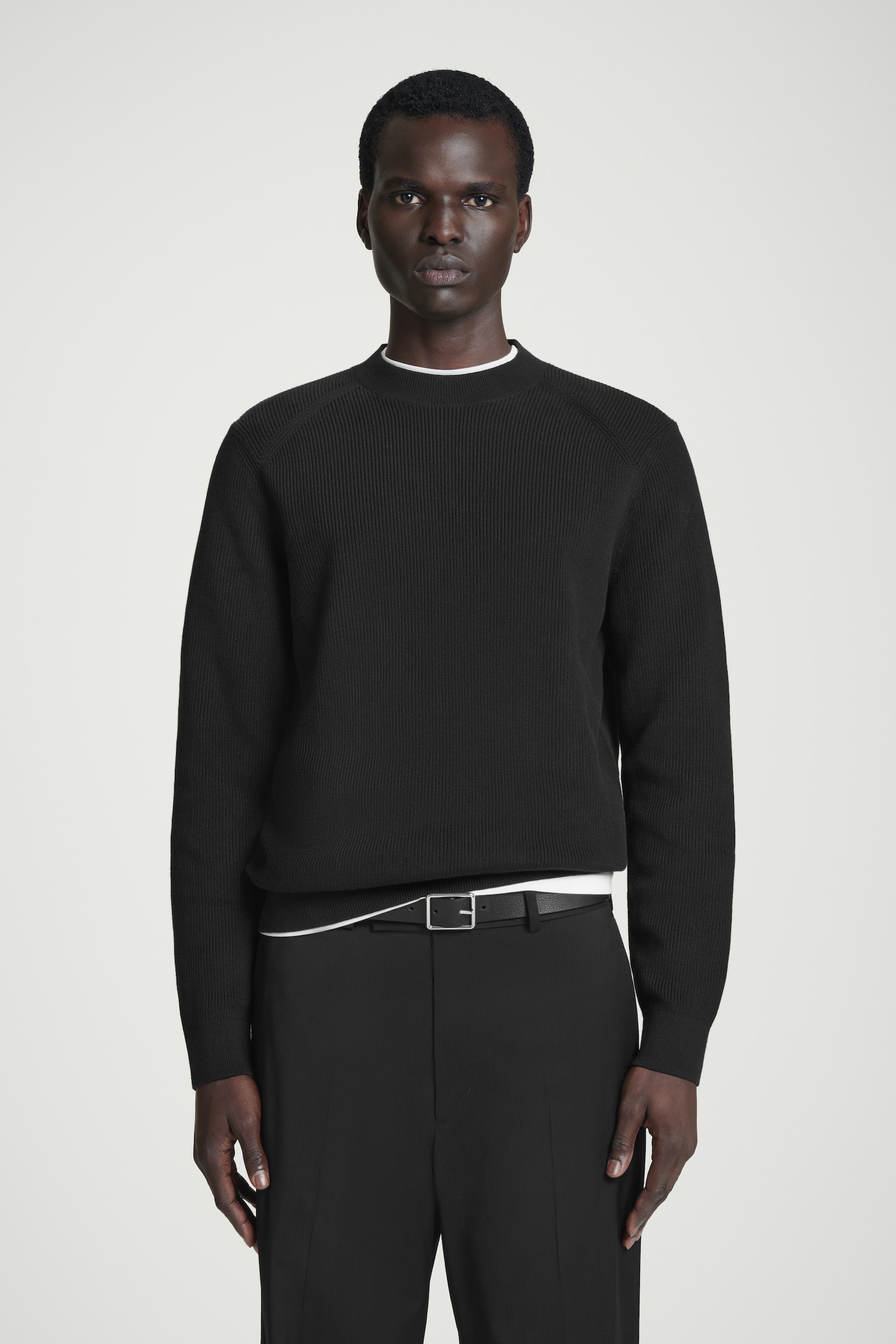 JERSEY DE ALGODÓN CON PUNTO CANALÉ REGULAR FIT - NEGRO