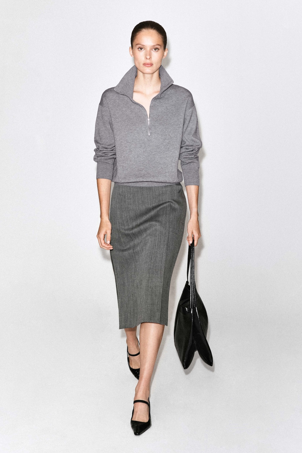TAILORED WOOL MIDI SKIRT — HEATHER